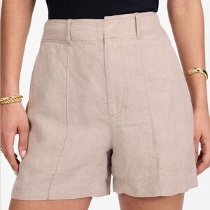 Madewell Pintucked Shorts in 100% Linen Oat Tan Beige High Rise NWT Size 6